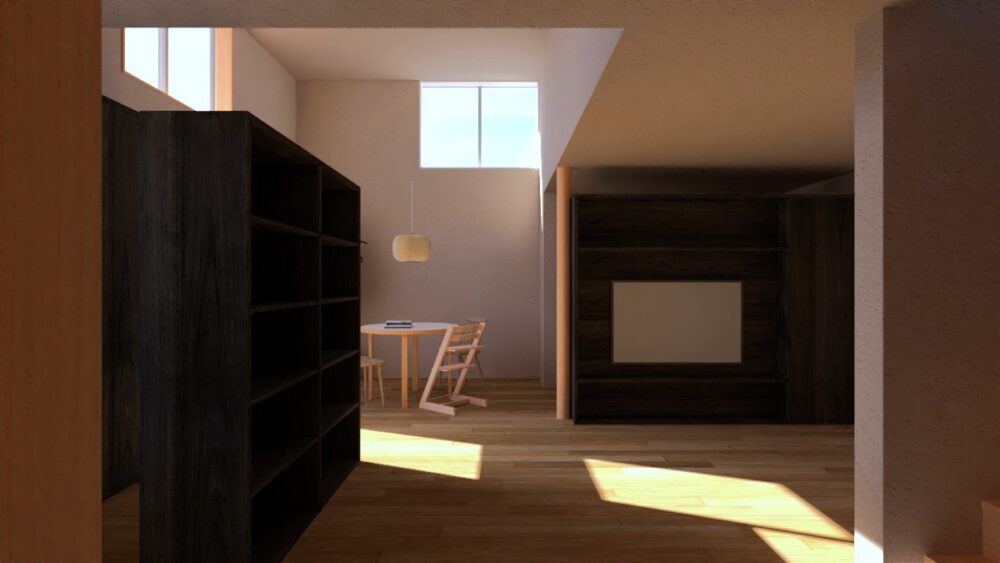 吹抜け黒家具